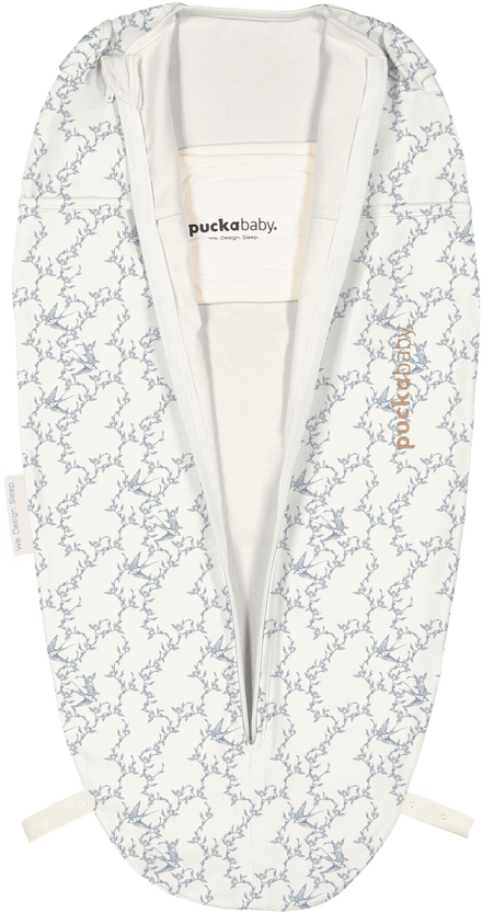 Open Puckababy Piep inbakerslaapzak Blue Berry met oprolsysteem en buikband, bij De Gele Flamingo
