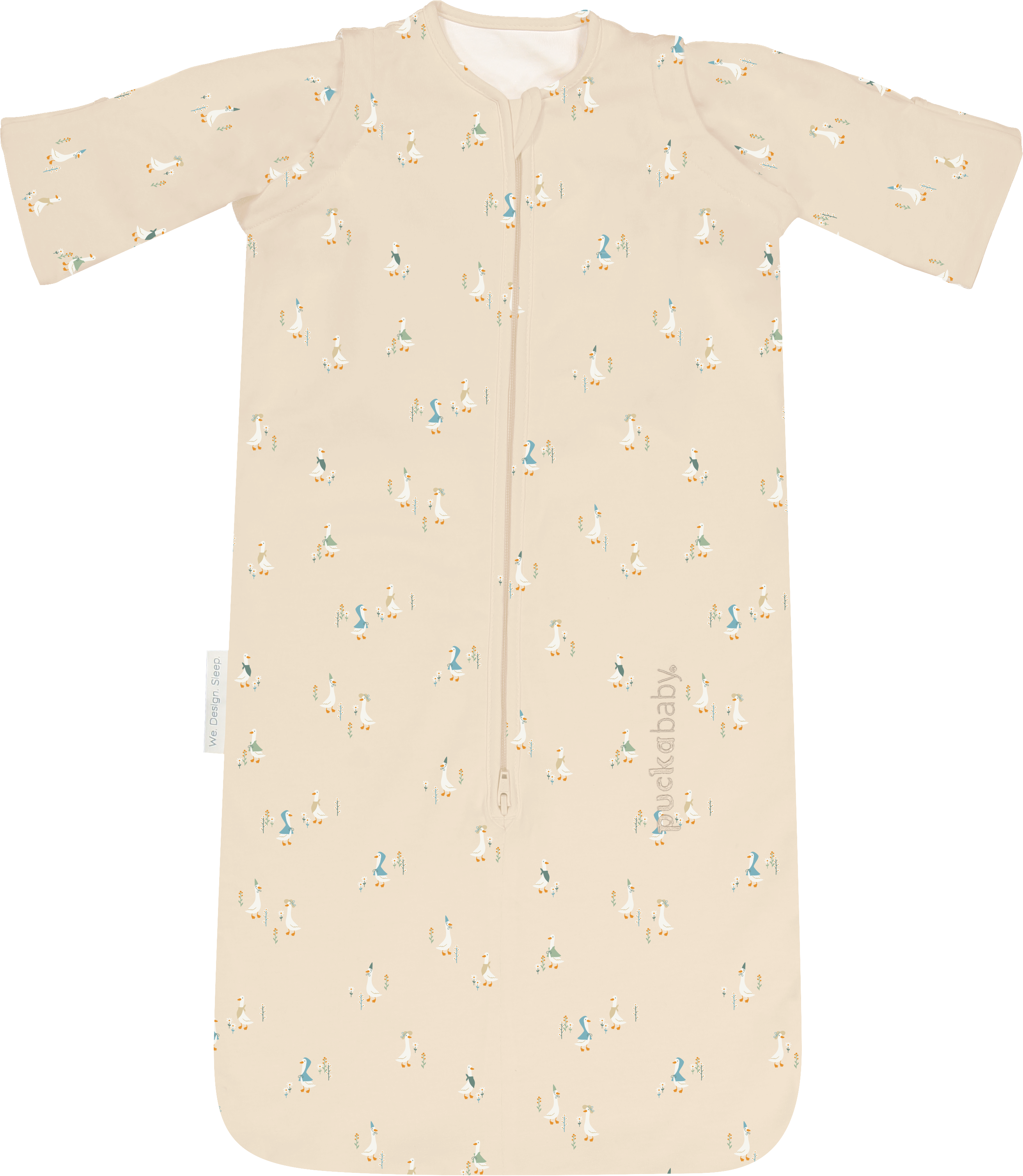Puckababy The Bag Newborn in katoen met Geese print, verstelbaar van 50 tot 74 cm, bij De Gele Flamingo