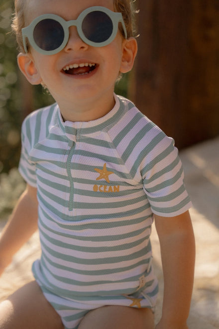 * Little Dutch UV Zwemshirt Korte Mouwen Stripes Surf Blue