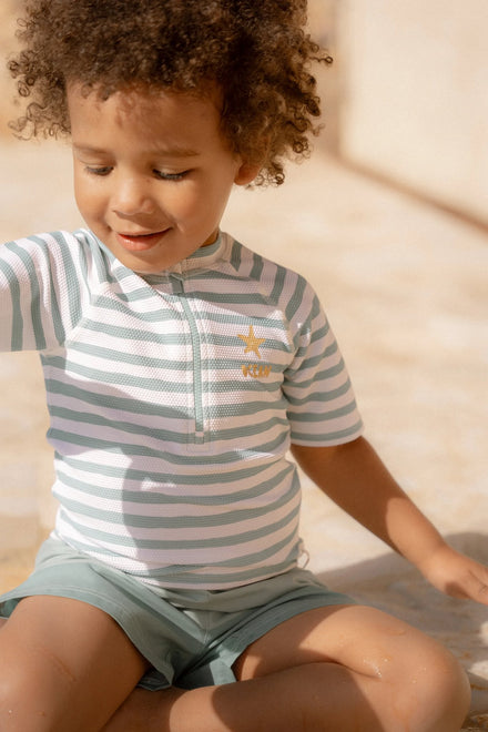 * Little Dutch UV Zwemshirt Korte Mouwen Stripes Surf Blue