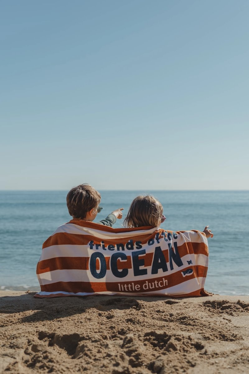 Little Dutch Strandhanddoek 60x120 | Ocean World Brown Stripe