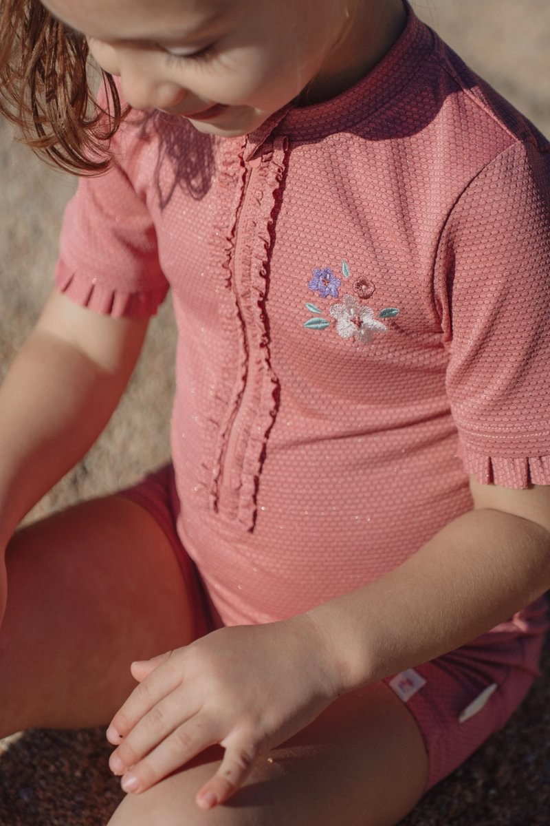 Little Dutch UV Zwempak Korte Mouwen | Dreamy Pink Sparkle