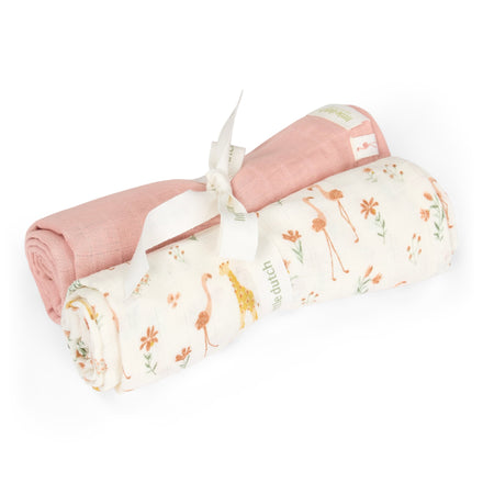 Little Dutch Swaddle Set 2-pack 70x70 cm Blooming Safari | Roze