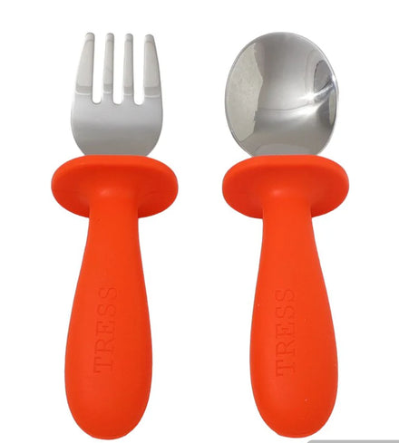 Tress Silicone Lepel en Vork | Happy Orange