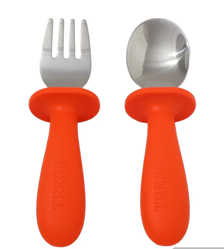 Tress Silicone Lepel en Vork | Happy Orange