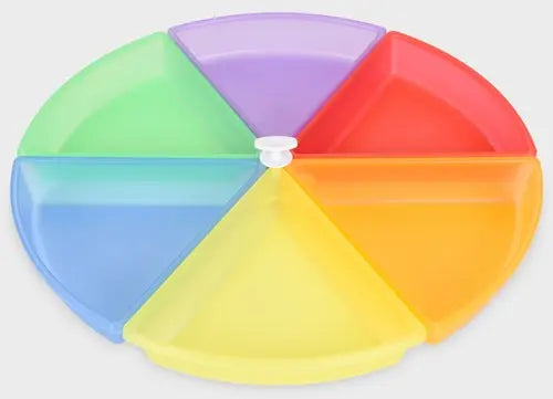 Tickit ontdekkingsbakken in rood, oranje, geel, groen, blauw en paars, samen te voegen tot een cirkel, De Gele Flamingo
