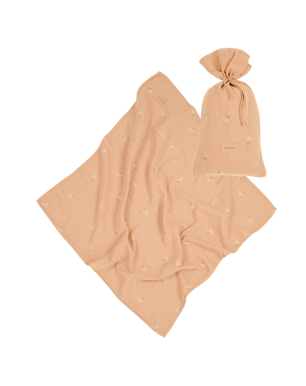 * Nobodinoz Wabi Sabi Geboorte Geschenk Swaddle Print 70x70cm | Powder Pink Blossom