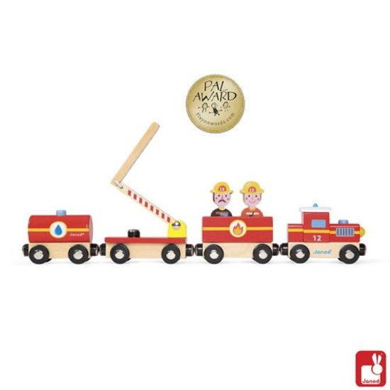 Janod houten brandweer trein - DE GELE FLAMINGO - 1