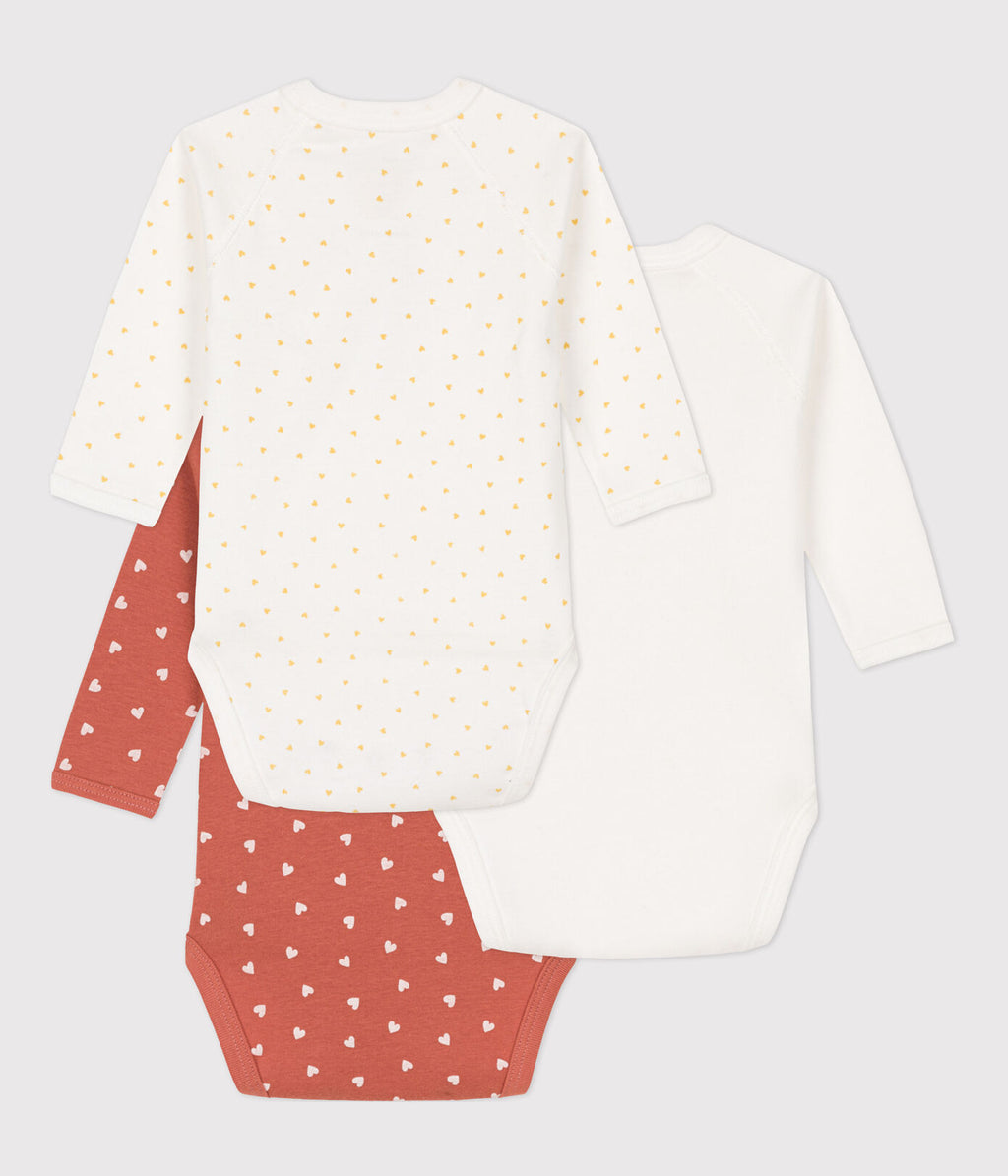 * Petit Bateau Set 3 Katoenen Body's Met Lange Mouwen | Rood