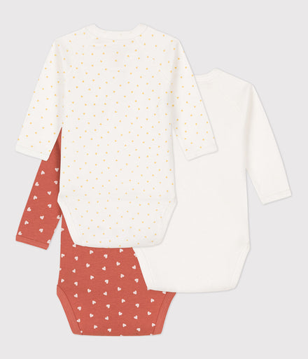 * Petit Bateau Set 3 Katoenen Body's Met Lange Mouwen | Rood
