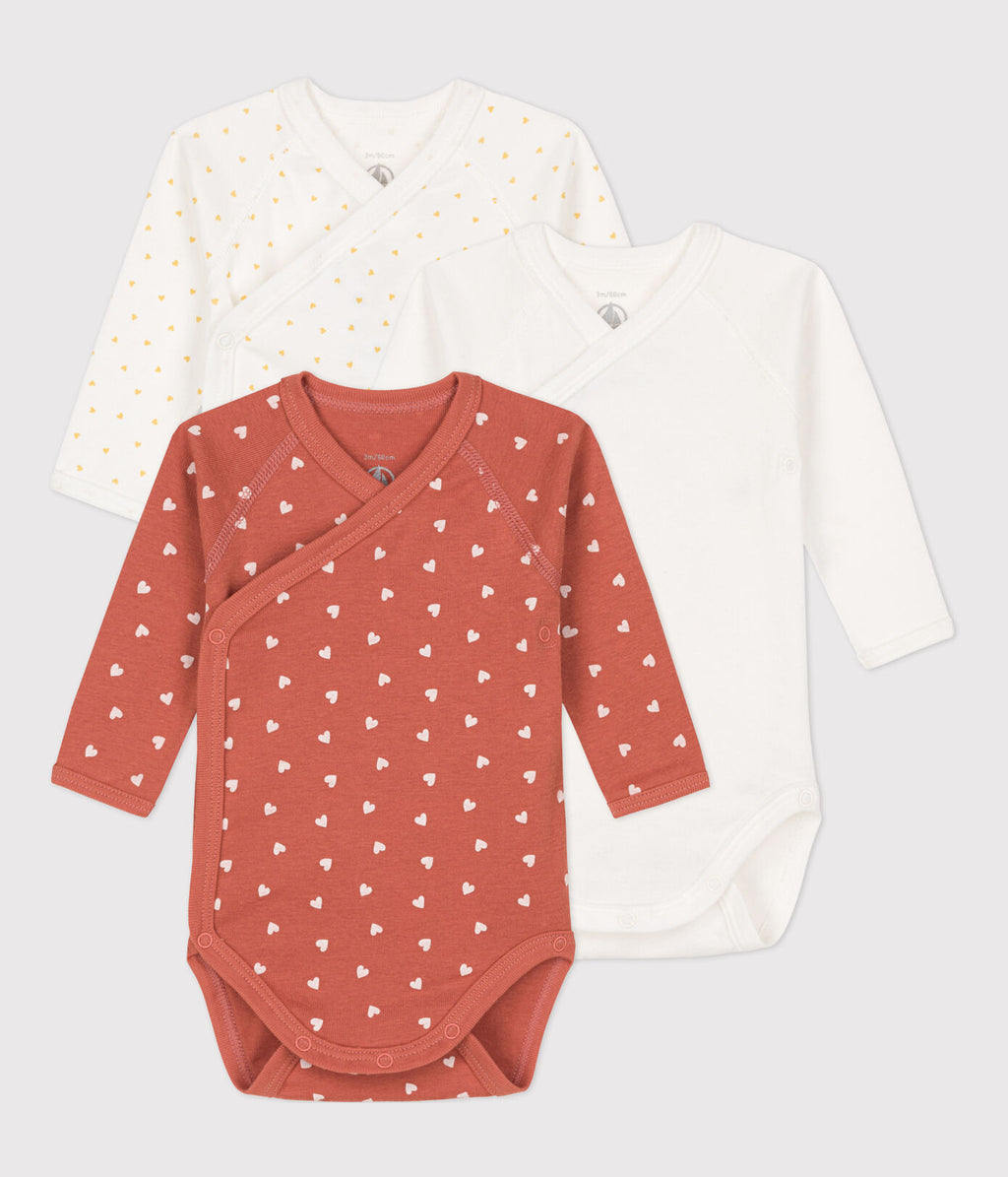 * Petit Bateau Set 3 Katoenen Body's Met Lange Mouwen | Rood