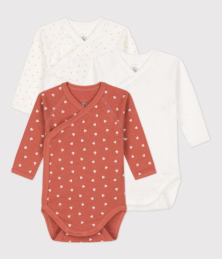 * Petit Bateau Set 3 Katoenen Body's Met Lange Mouwen | Rood