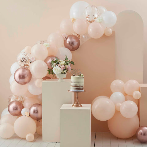 Balloon Arch 70 ballonnen | Peach, White & Rose Gold