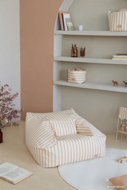 * Nobodinoz Chelsea Twill Beanbag | Taupe Stripes/Natural