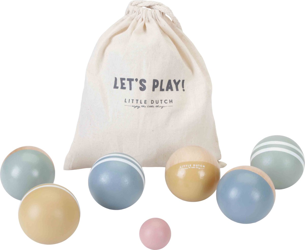 Little Dutch ballen speelset petanque, houten ballen met opbergtas