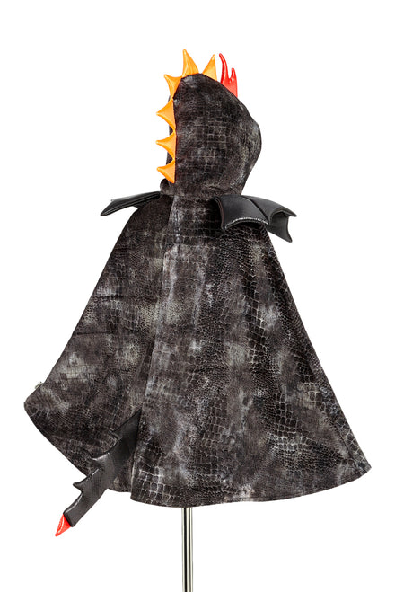 Souza Dragon Cape zwart 4-7 jaar - detail van de drakendetails en sluiting