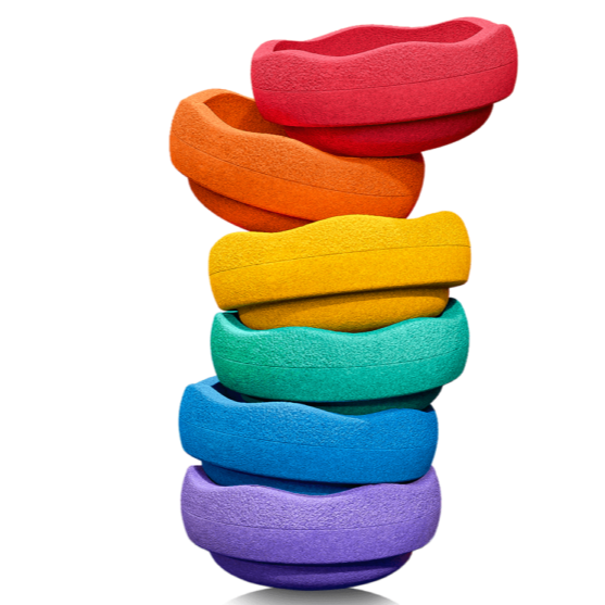 Stapelstein Original Rainbow Purple set van 6 balansstenen in regenboogkleuren, gestapeld tot een toren