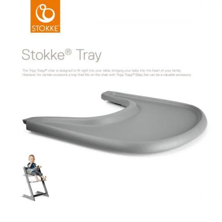 Stokke Tripp Trapp eettablet in Storm Grey, productfoto van het grijze tafelblad