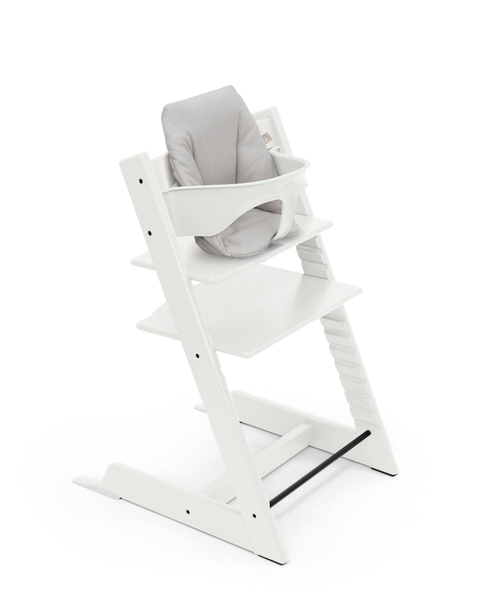 Stokke Tripp Trapp Wit met Baby Set en grijs kussen