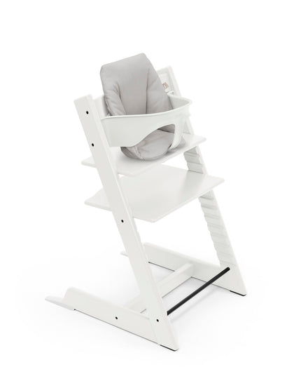 Stokke Tripp Trapp Wit met Baby Set en grijs kussen