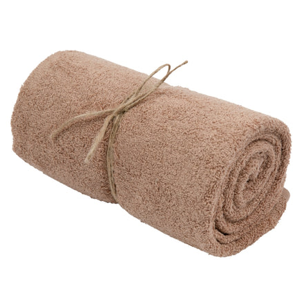 Timboo extra grote handdoek bamboe Savannah Sand, opgerolde handdoek met touwtje