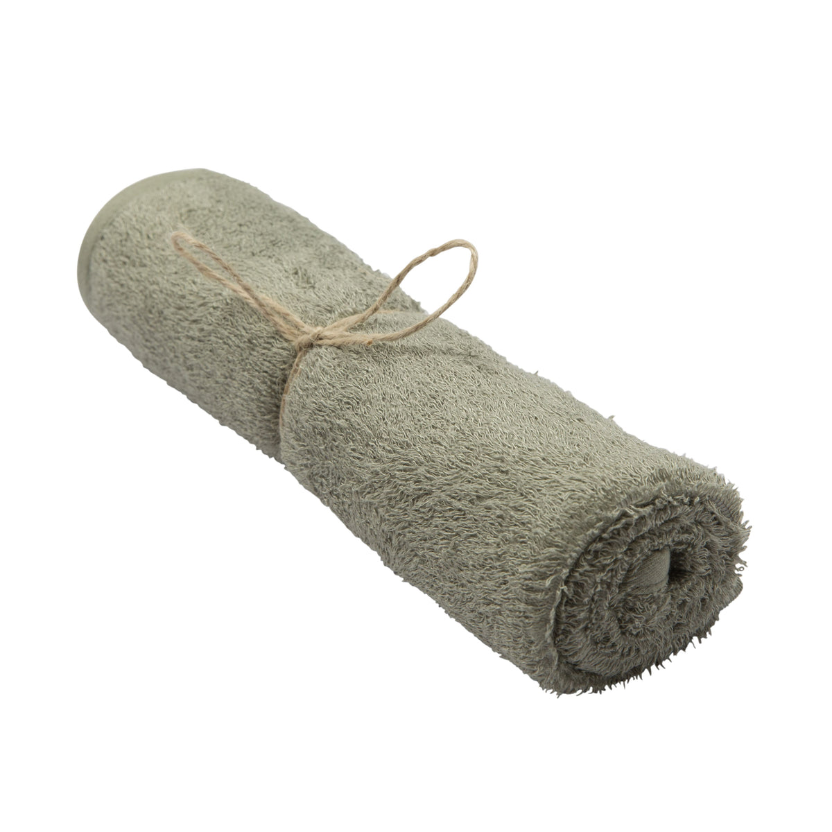 Timboo grote handdoek bamboe Whisper Green, opgerolde handdoek met touwtje