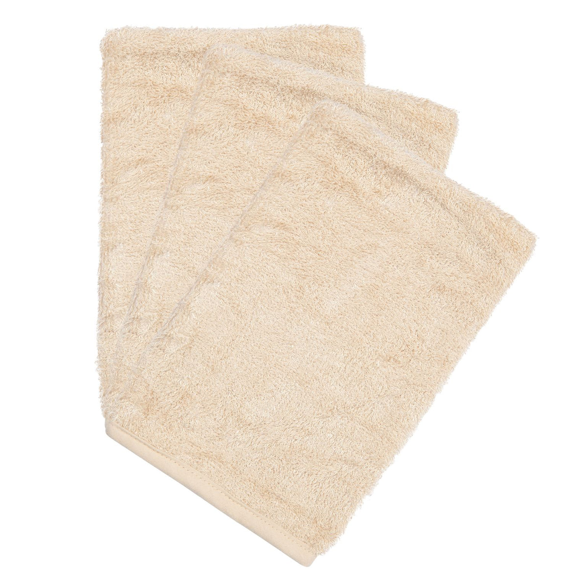 Timboo bamboe washandjes Frosted Almond, drie washandjes gestapeld