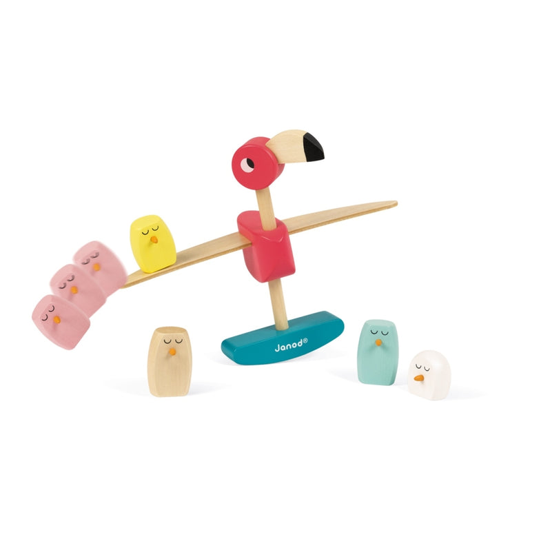 Janod houten balanceerspel - Roze Flamingo