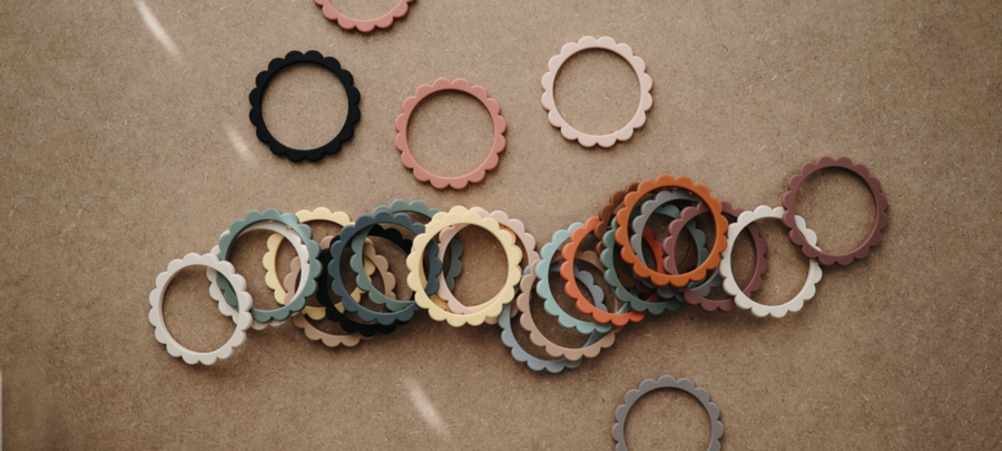 Mushie Siliconen Set 3 Bijtringen Flower | Blush/Rose/Shifting Sand