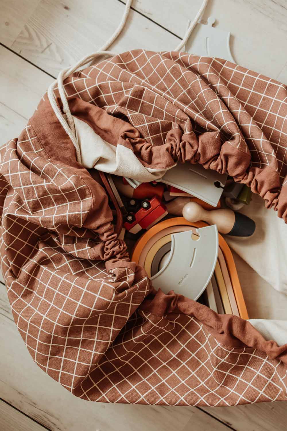 Play and go Opbergzak Organic | speelmat Grid Brown