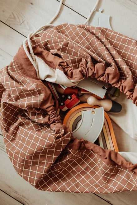 Play and go Opbergzak Organic | speelmat Grid Brown