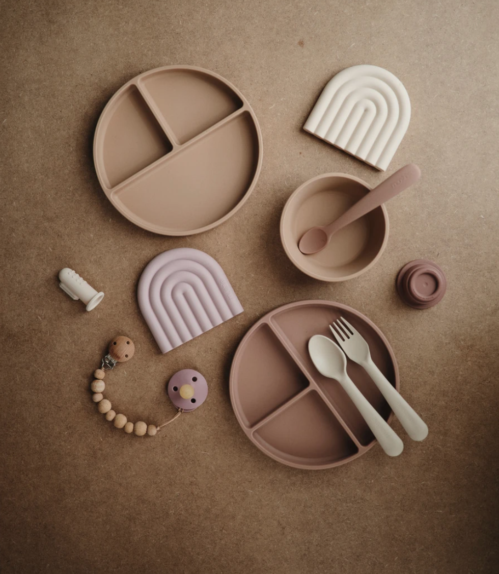 Mushie Silicone Bord Rond Met Zuignap | Blush