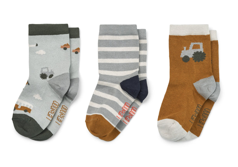 Liewood Silas Socks 3 pack | Vehicles / Dove Blue  *