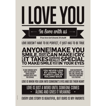 * I love my type poster 50x70cm - I love you - Grey