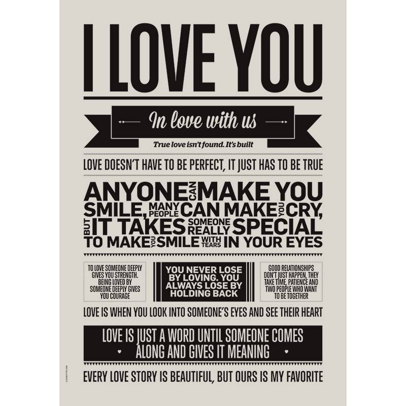 * I love my type poster 50x70cm - I love you - Grey