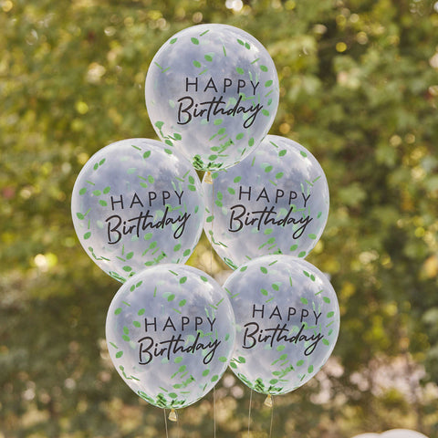 Ginger Ray Set 5 Ballonnen Happy Birthday | Green Leaf Confetti