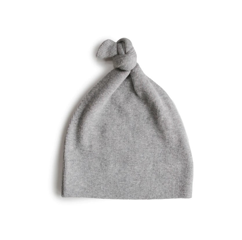 * Mushie Baby Beanie Ribbed | Grey Melange