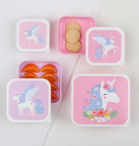 A Little Lovely Company Lunch & Snack Box Set Unicorn De Gele Flamingo