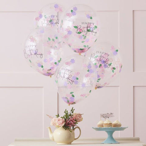Ginger Ray Set 5 confetti ballonnen | Happy Birthday Floral
